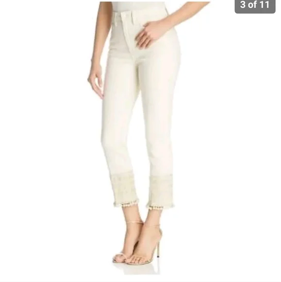 SOLD ‼️ Tory Burch Women's Lana Embroidered Cuff Jeans Pompom NWT $248.00 27 SM - Picture 3 of 9